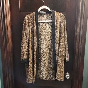 Leopard Print Women's Robe with Black Trim